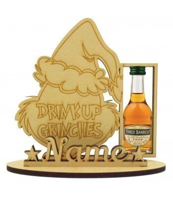 6mm 'Drink Up Grinches' Three Barrell's Brandy Miniature Christmas Holder on a Stand - Stand Options